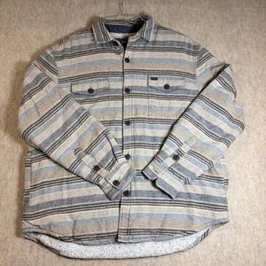 True Grit Shirt Jacket Mens XL Gray Striped Sherpa Lined Heavy Flannel Shacket